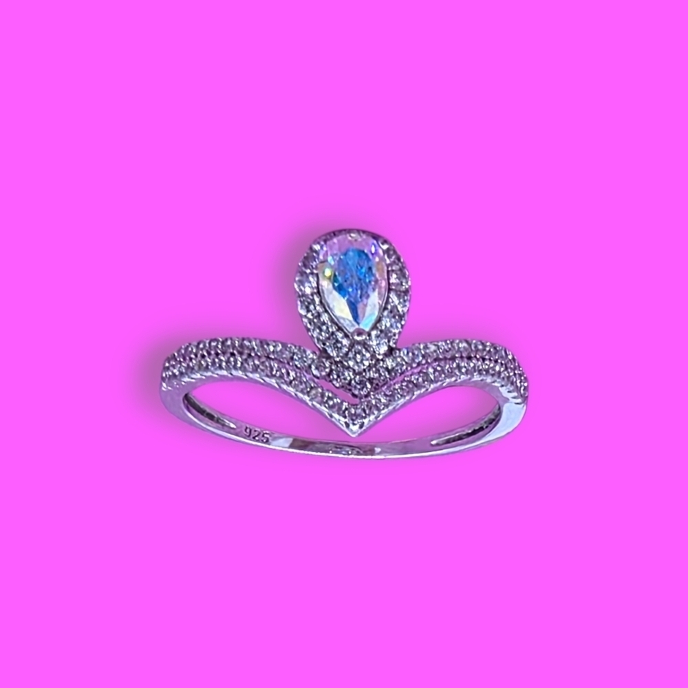 Charmed Aroma Aurora Borealis Pear Cut Sterling Silver Ring Size 10